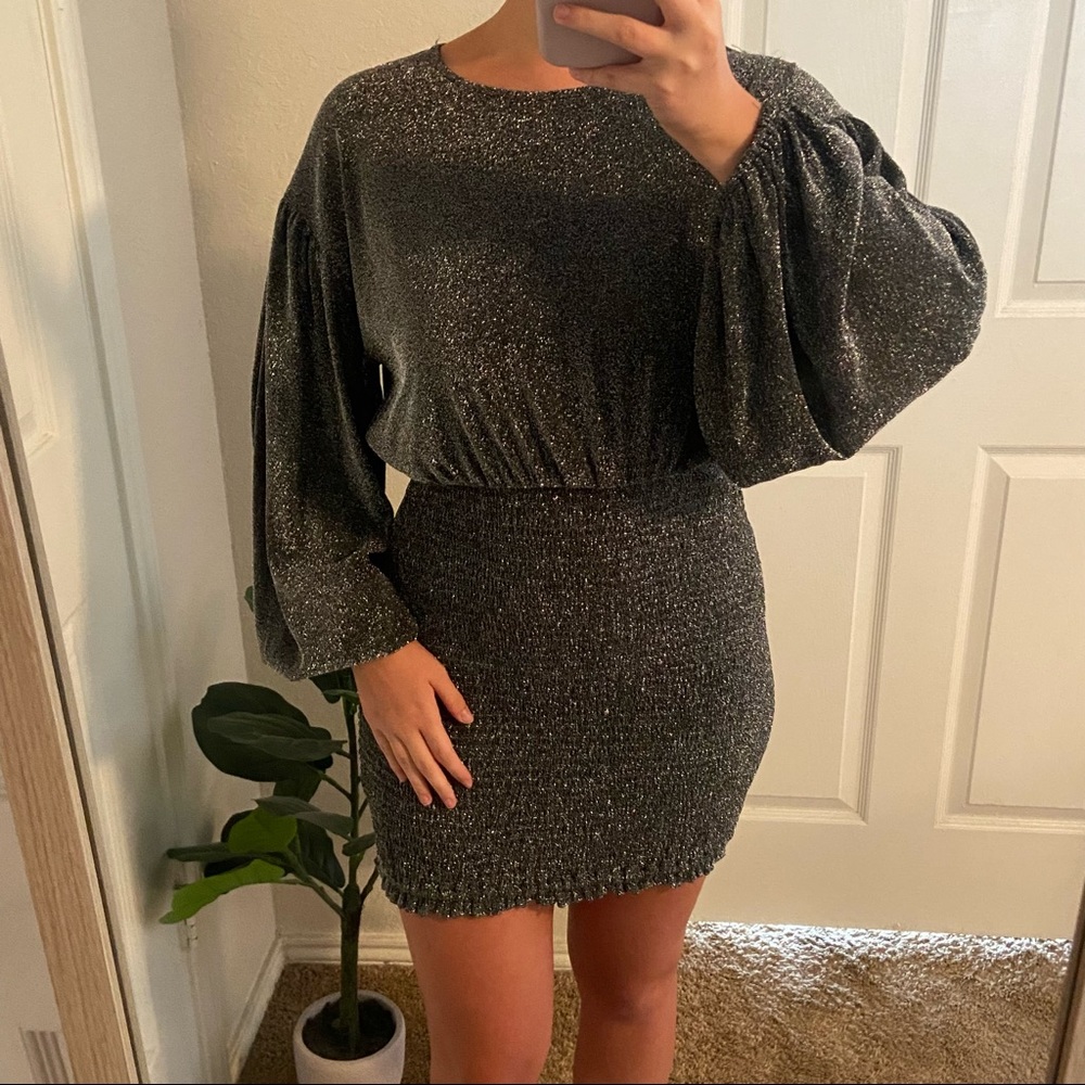 Black Sparkle Long Sleeve Dress, Size Medium